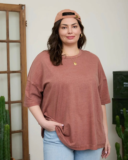 Plus Exposed Seam Tee, Terracotta