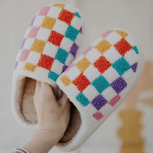 Multicolored Checkered Slippers