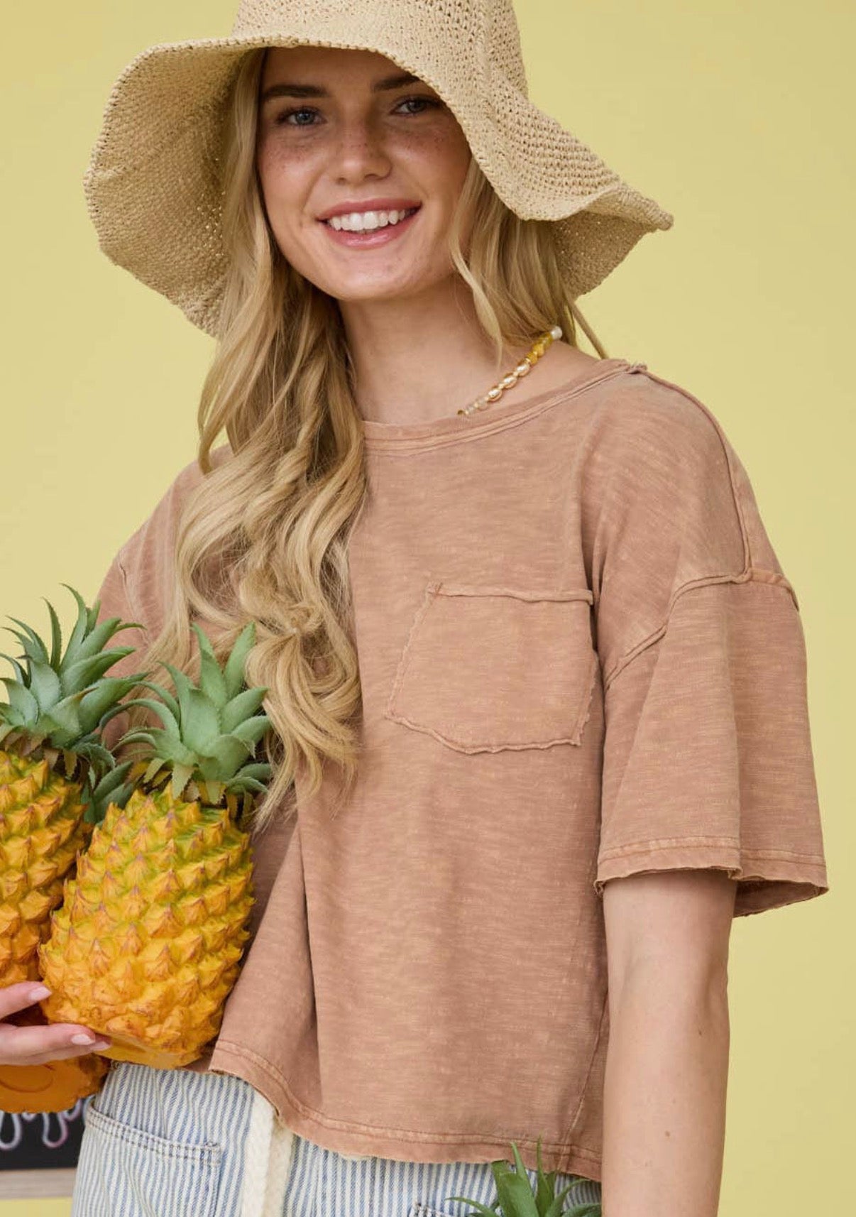 Raw Edge Short Sleeve Crop Tee, Dusty Apricot