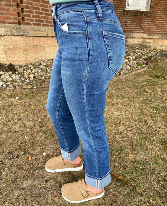 Lovervet High Rise Cuffed Ankle Straight Jeans