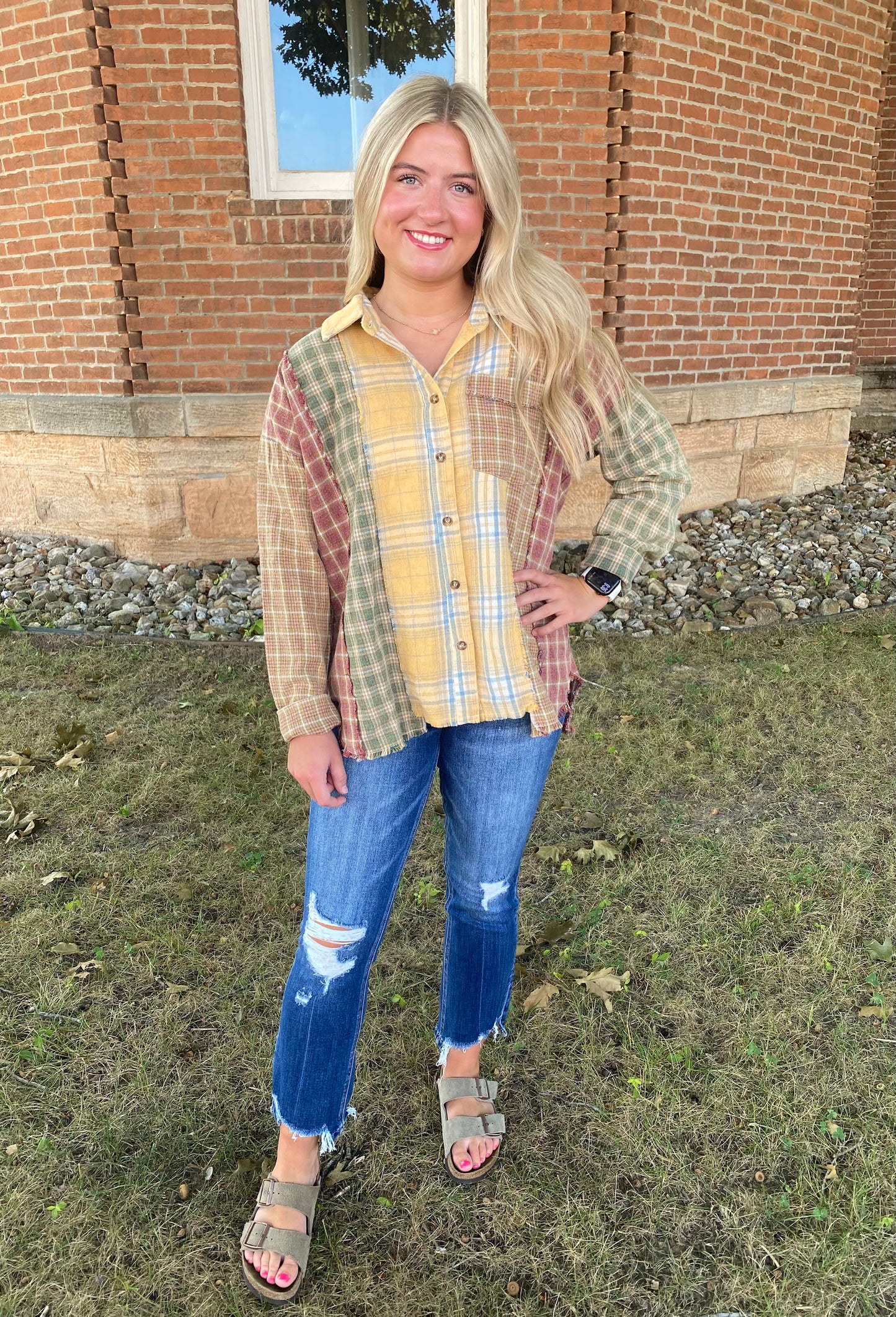Mix Plaid Oversized Button Down