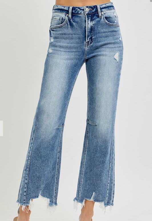 Plus Risen High Rise Crop Straight Distressed Jeans