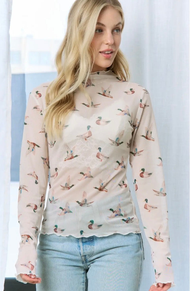 Duck Print Mesh Top