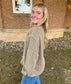 Washed Exposed Seam Side Slit Long Sleeve Knit Top, Brown