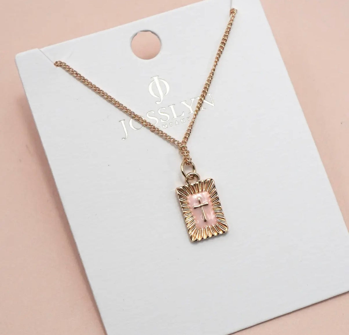 Sunburst Square Cross Pendant Necklace