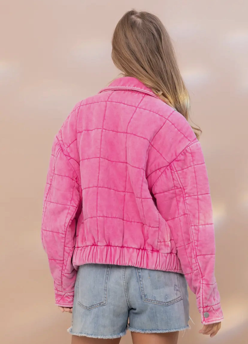 Stone Wash Quilted Jacket, Pink