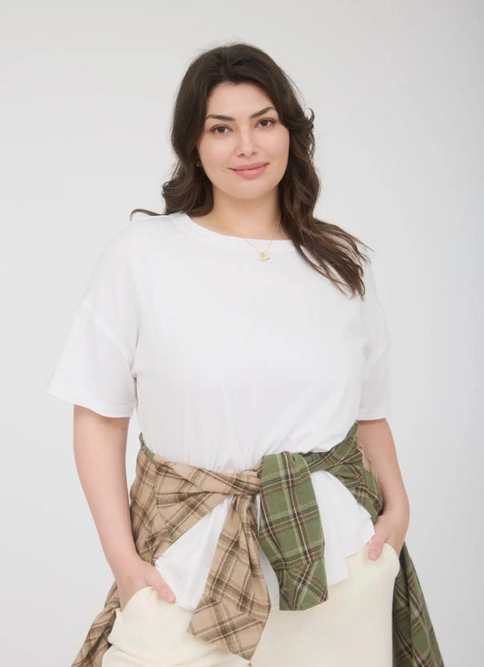 Plus Exposed Seam Top, White