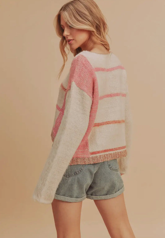 Mona Knit Stripe Sweater, Pink