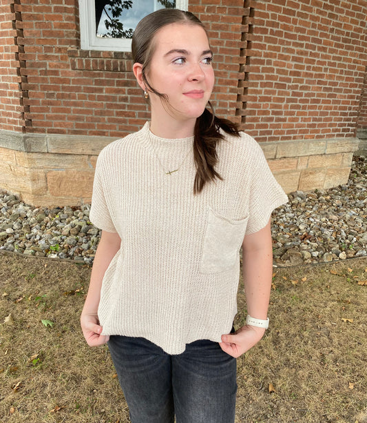 Drop Shoulder Rib Knit Sweater Top, Cream