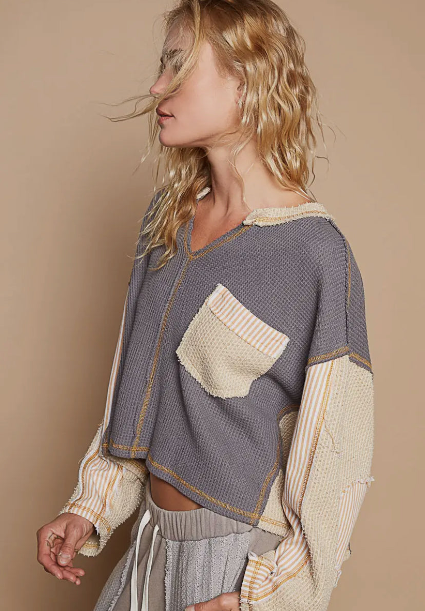 Oversized Patchwork Thermal Knit Top