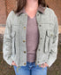Corduroy Collar Contrast Twill Crop Jacket, Olive