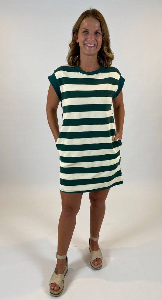 Bold Stripe Mini Dress, Forest