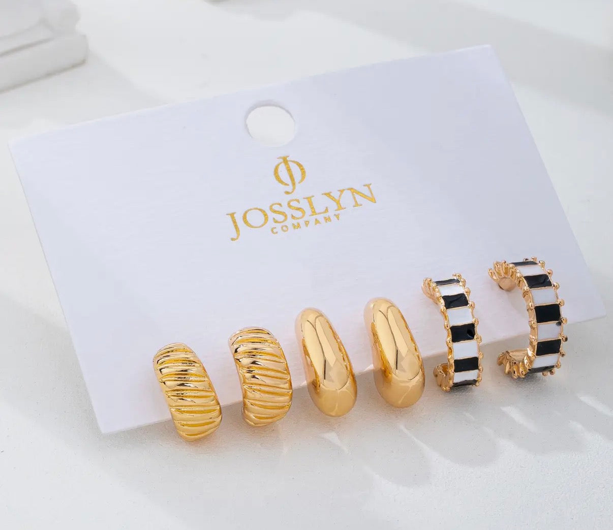 Checker Textured Huggie Hoop Earring Set
