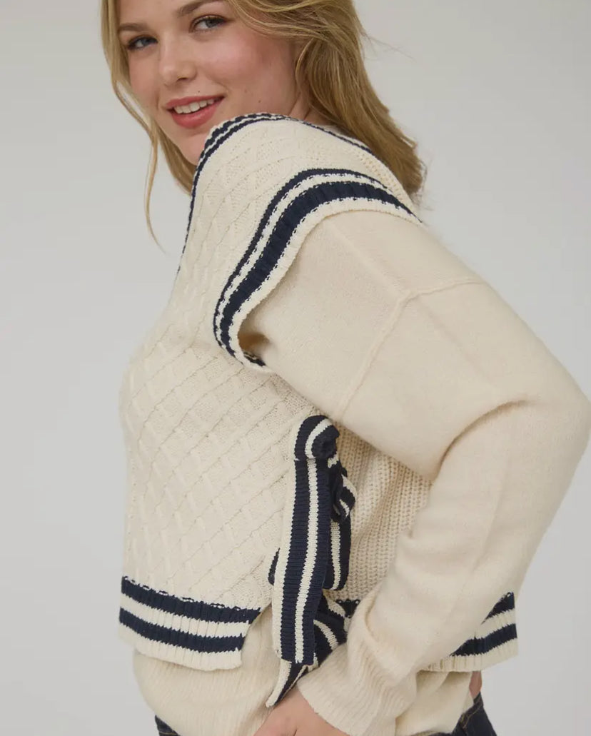 Contrast Line Trim Side Tie Sweater Vest