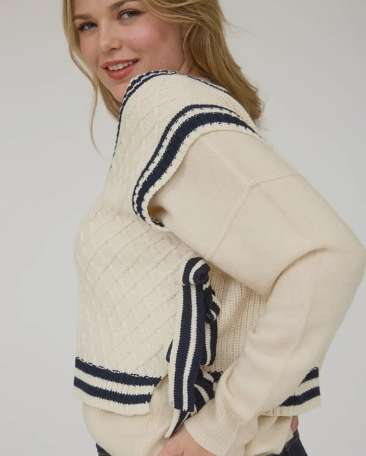 Contrast Line Trim Side Tie Sweater Vest