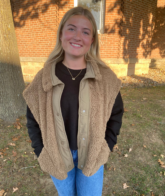Side Bow Oversized Sherpa Vest, Mocha, Mocha
