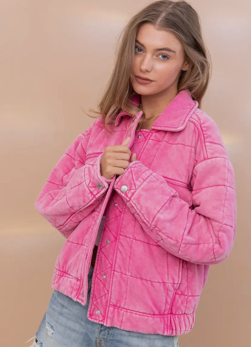 Stone Wash Quilted Jacket, Pink