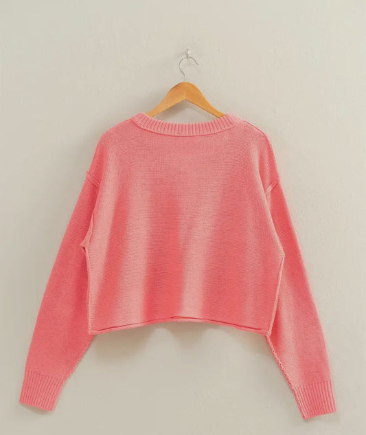 Cropped Oversized Sweater, Taffy Pink
