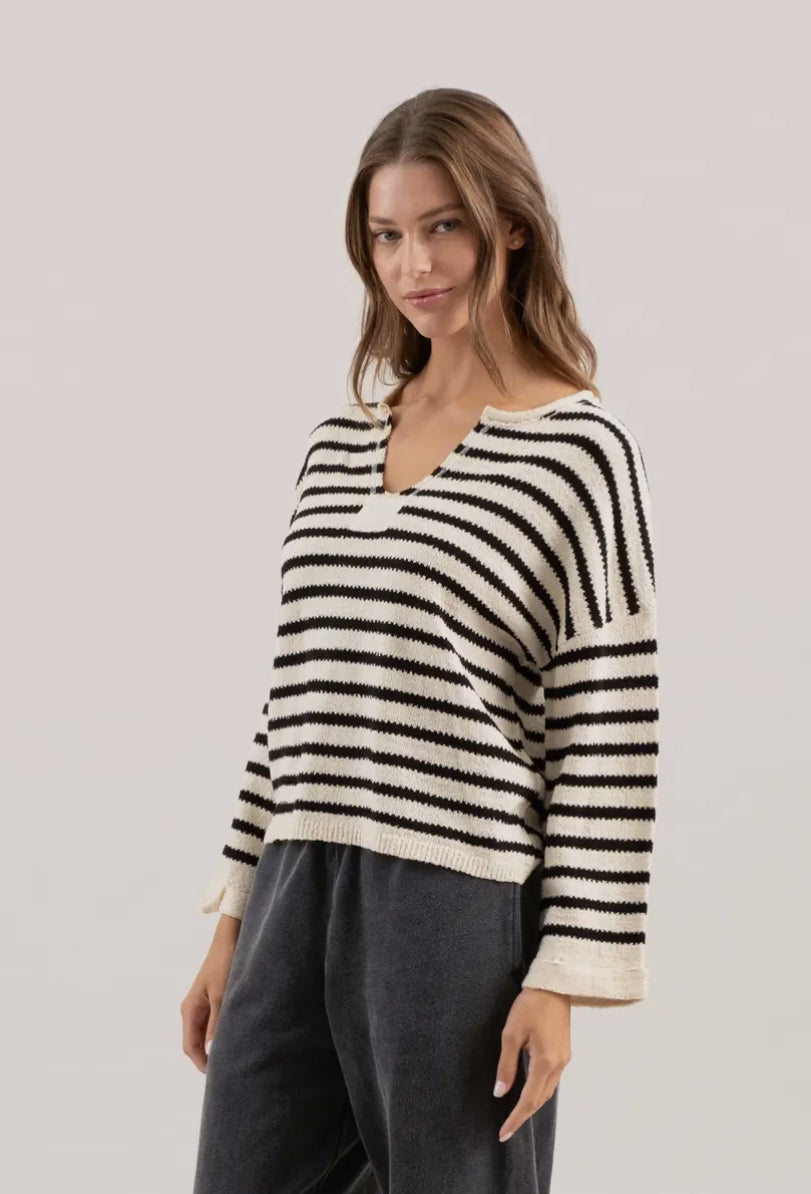 Stripe Split Neck Sweater