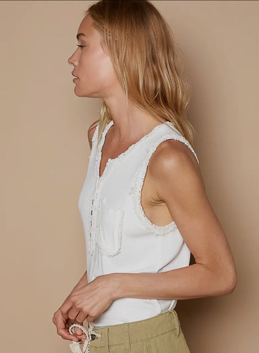 Delicate Touch Henley Tank, Off White