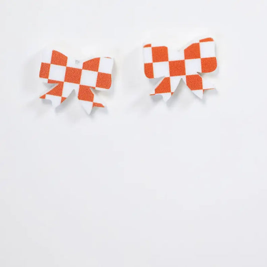 Game Day Checkered Bow Studs, Orange