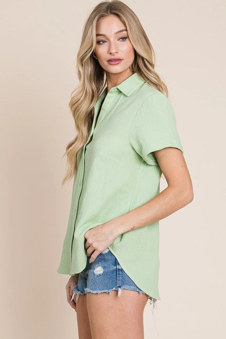 Gauze Button-Down Shirt, Lime