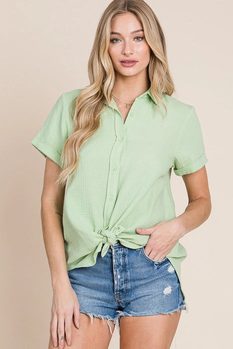 Gauze Button-Down Shirt, Lime