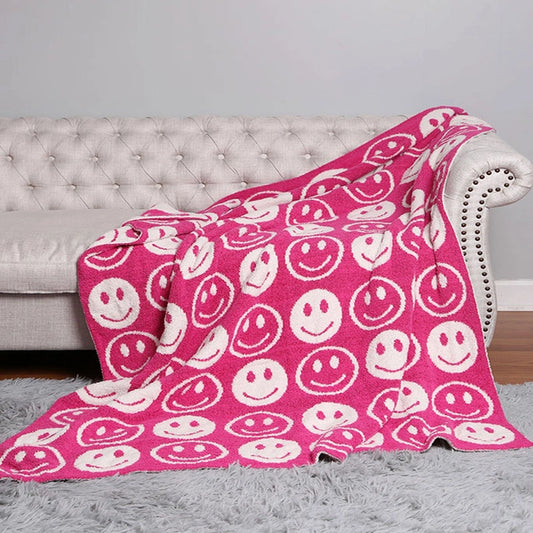 Happy Face Patterned Throw Blanket, Fuchsia