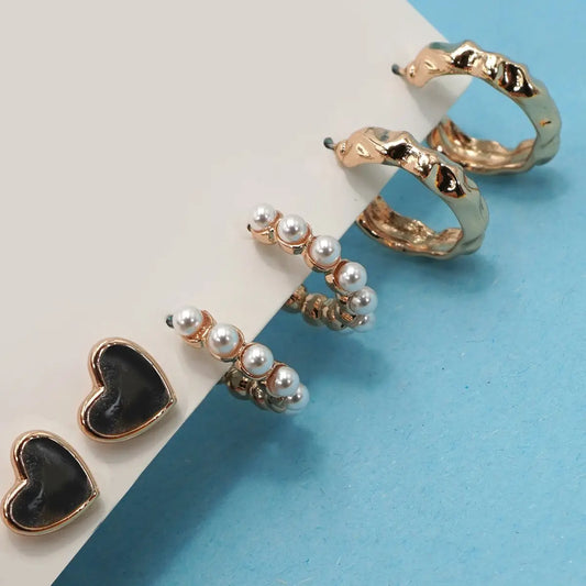 Heart Mini Huggie Hoop Trio Earrings