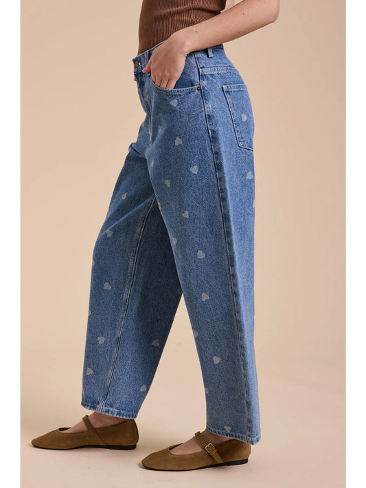 Heart Printed Denim Jeans