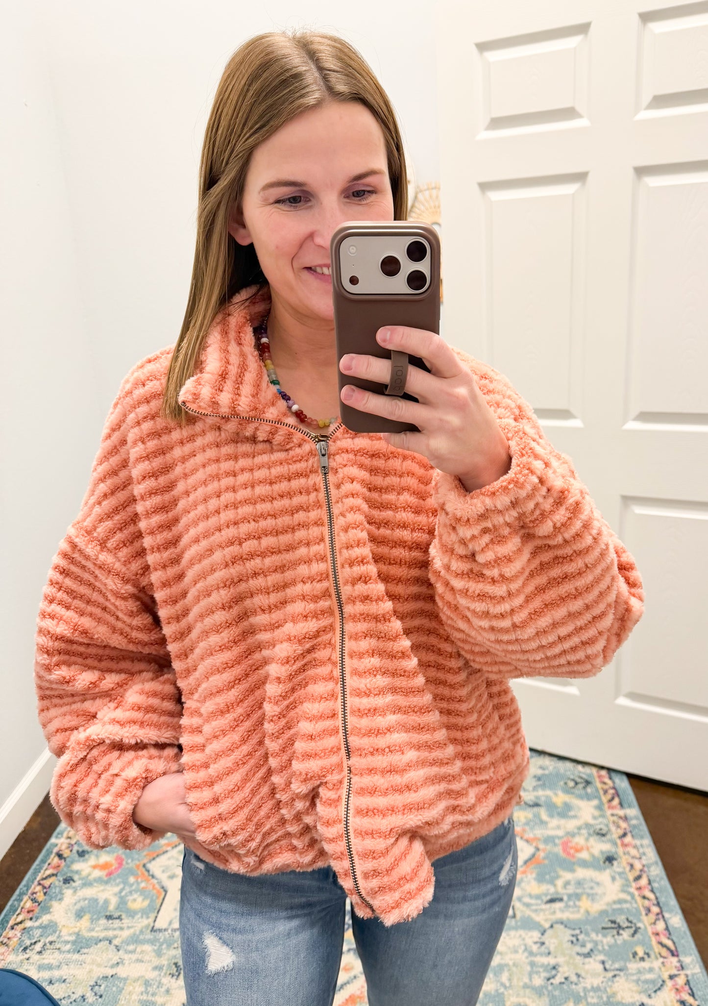 Collared Puffer Jacket, Terracotta