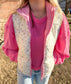 Floral Printed Cropped Puffer Vest, Pink