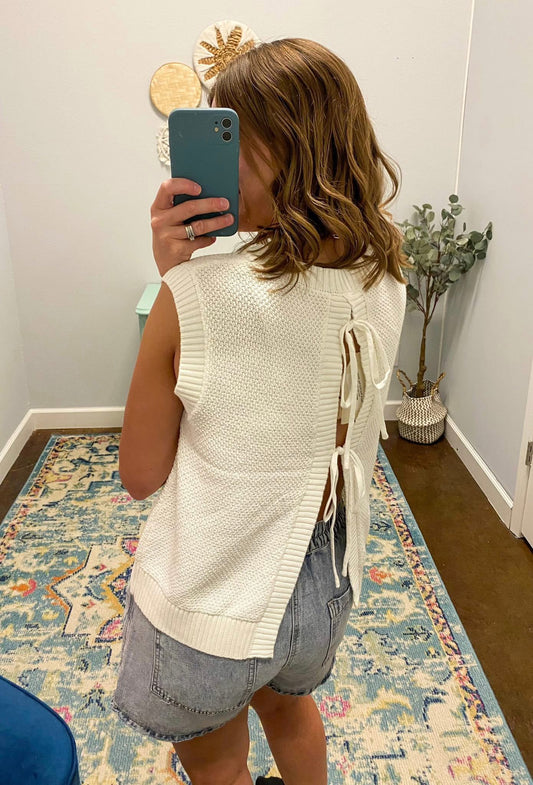 Tied & True Knit Top, White