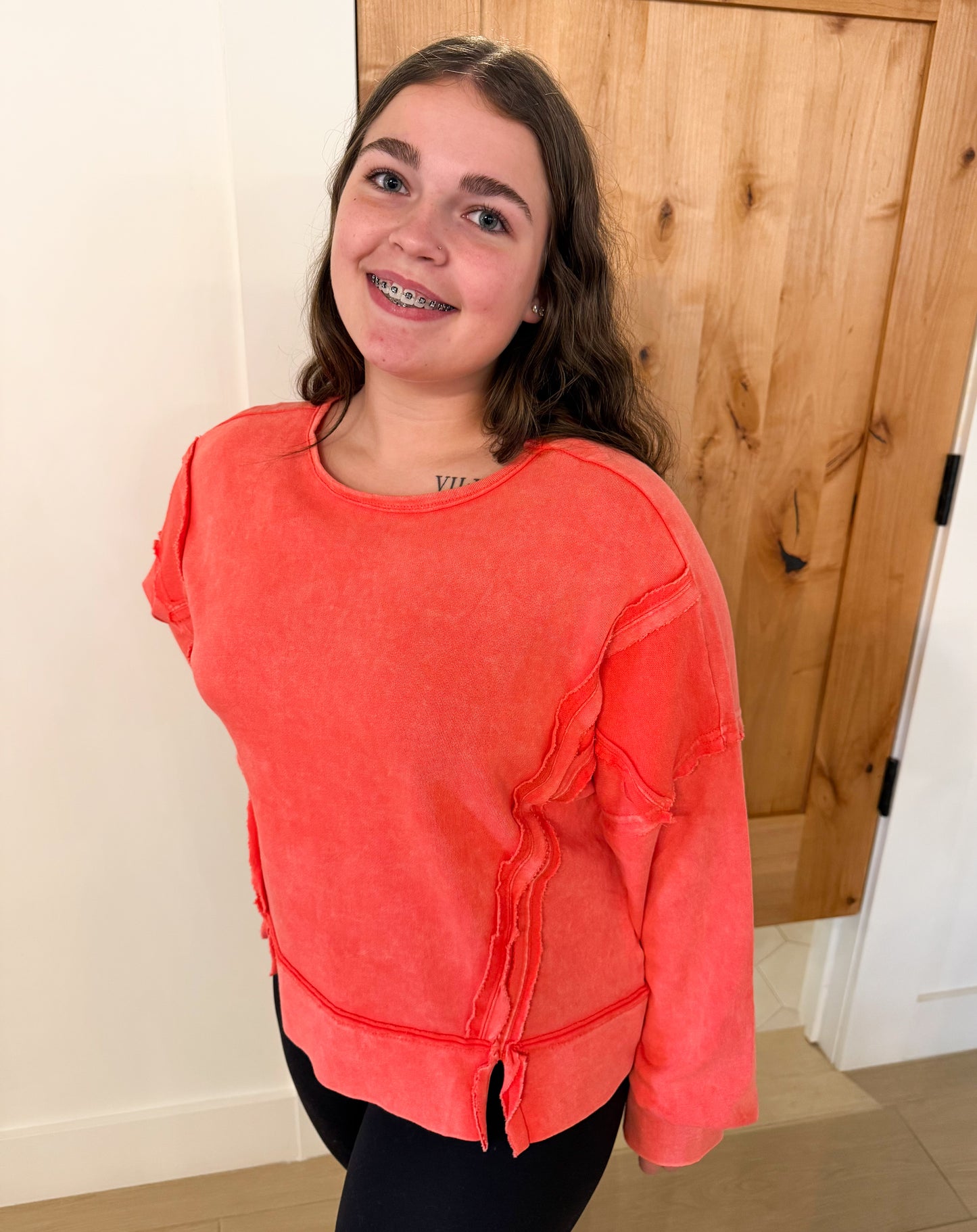 Vintage Washed Raw Edge Top, Tomato