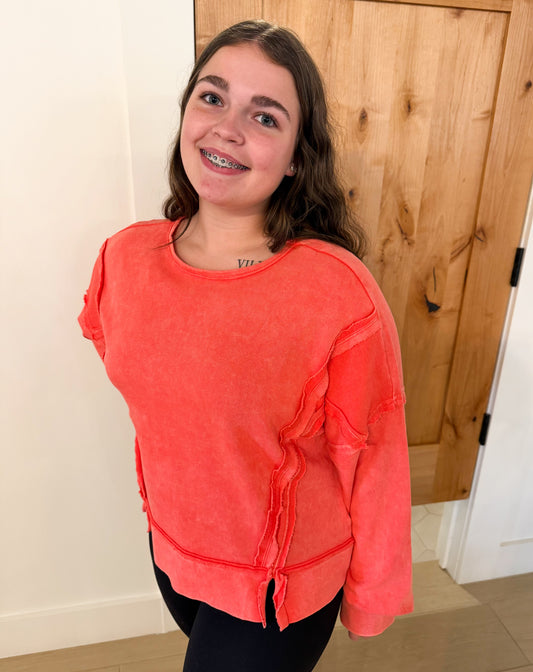 Vintage Washed Raw Edge Top, Tomato
