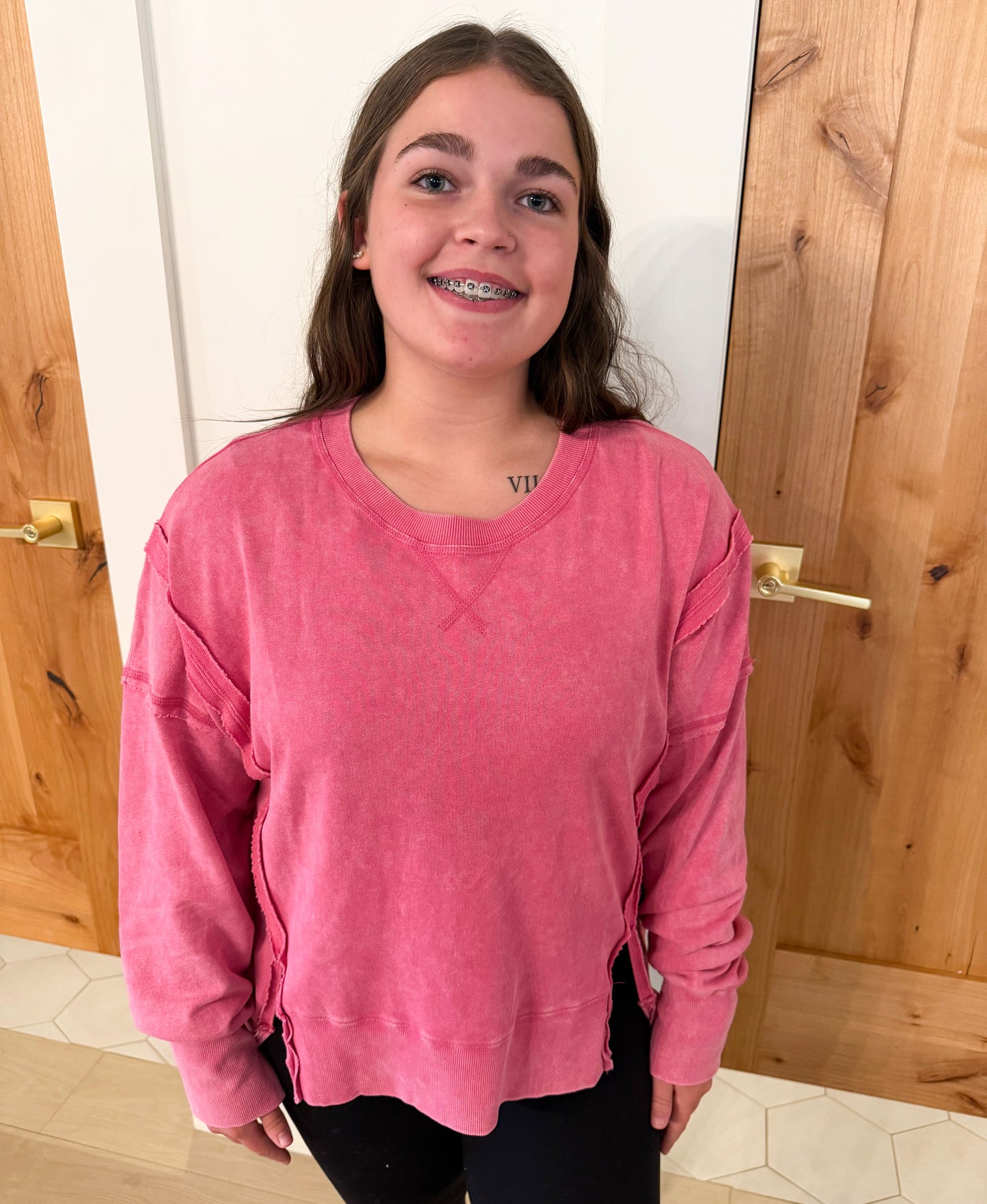 Vintage Washed Sweatshirt, Hot Pink
