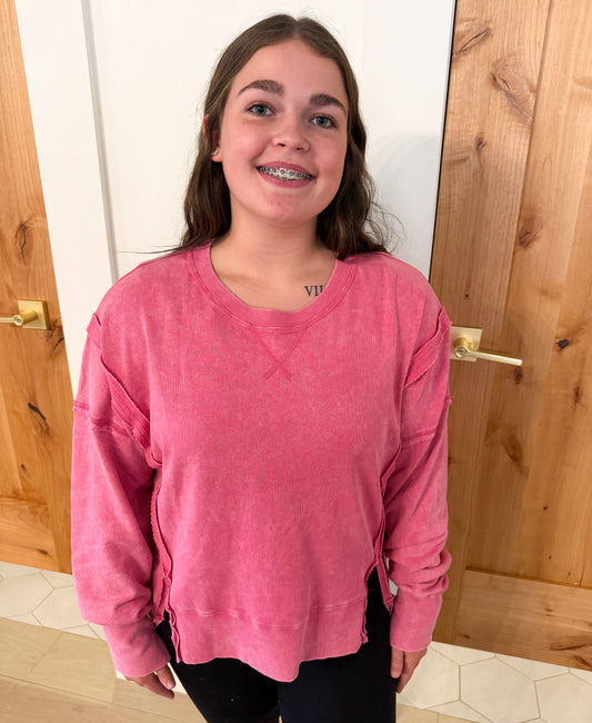 Vintage Washed Sweatshirt, Hot Pink