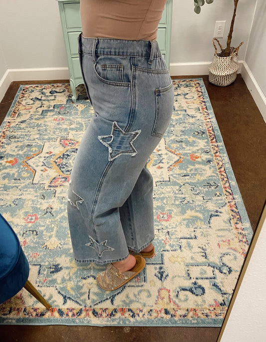 Star Patchwork Wide Leg Jeans