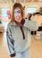 Half Zip Contrast Fleece Sweatshirt, Sky