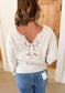 Crochet Lace Back V-Neck Sweater Pullover
