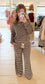 Low Rise Striped Waffle Knit Pants, Brown