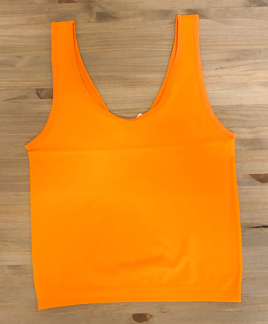 Short Version-Reversible V Neckline Seamless Tank, Orange