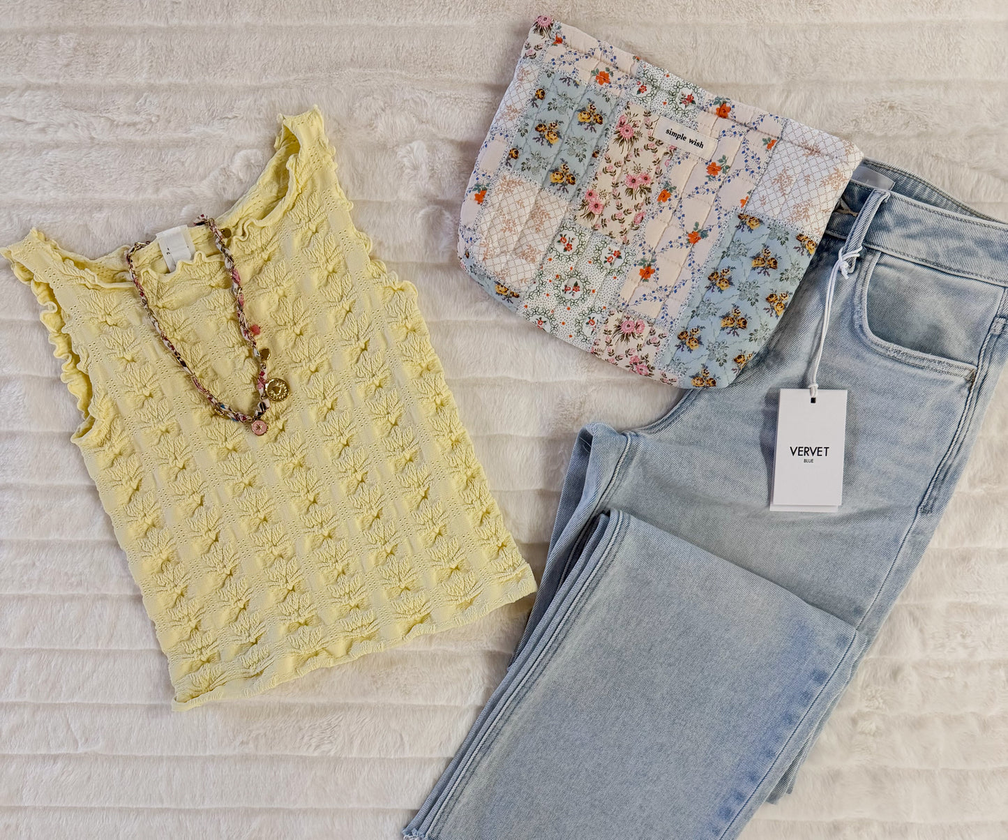 Floral Edge Tank, Pale Banana