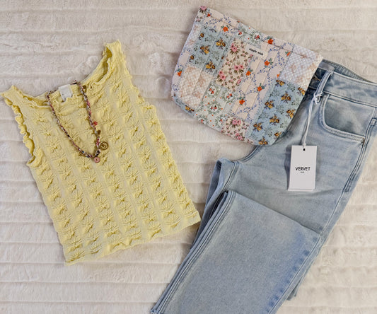 Floral Edge Tank, Pale Banana