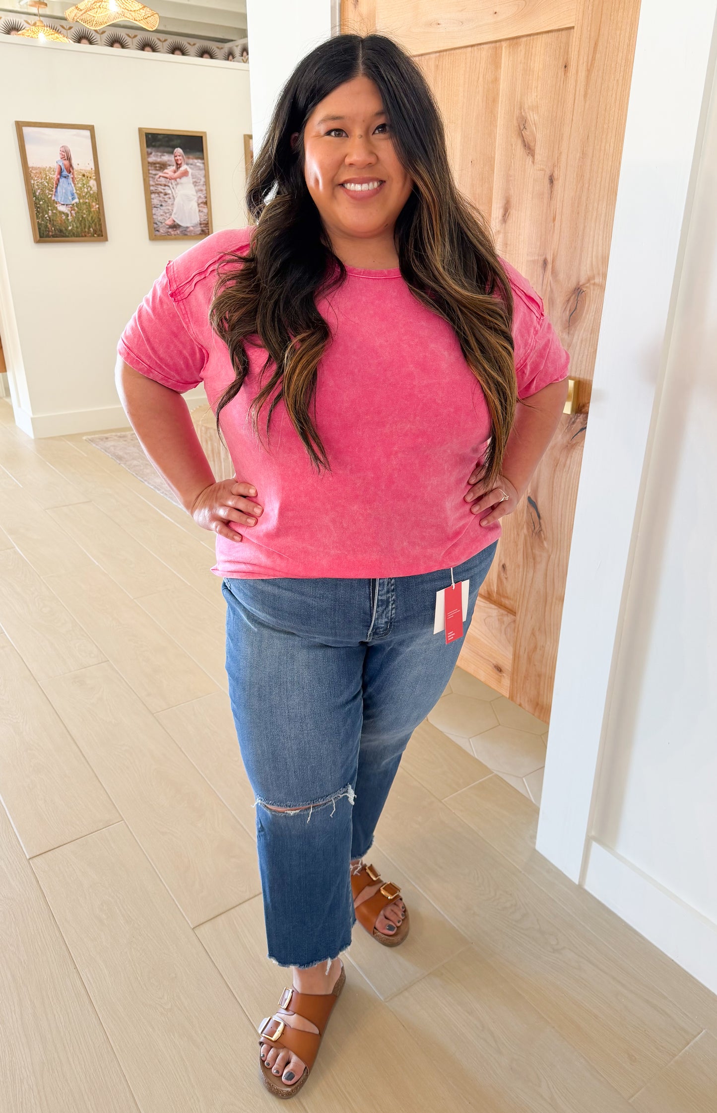 Acid Wash Tee, Hot Pink