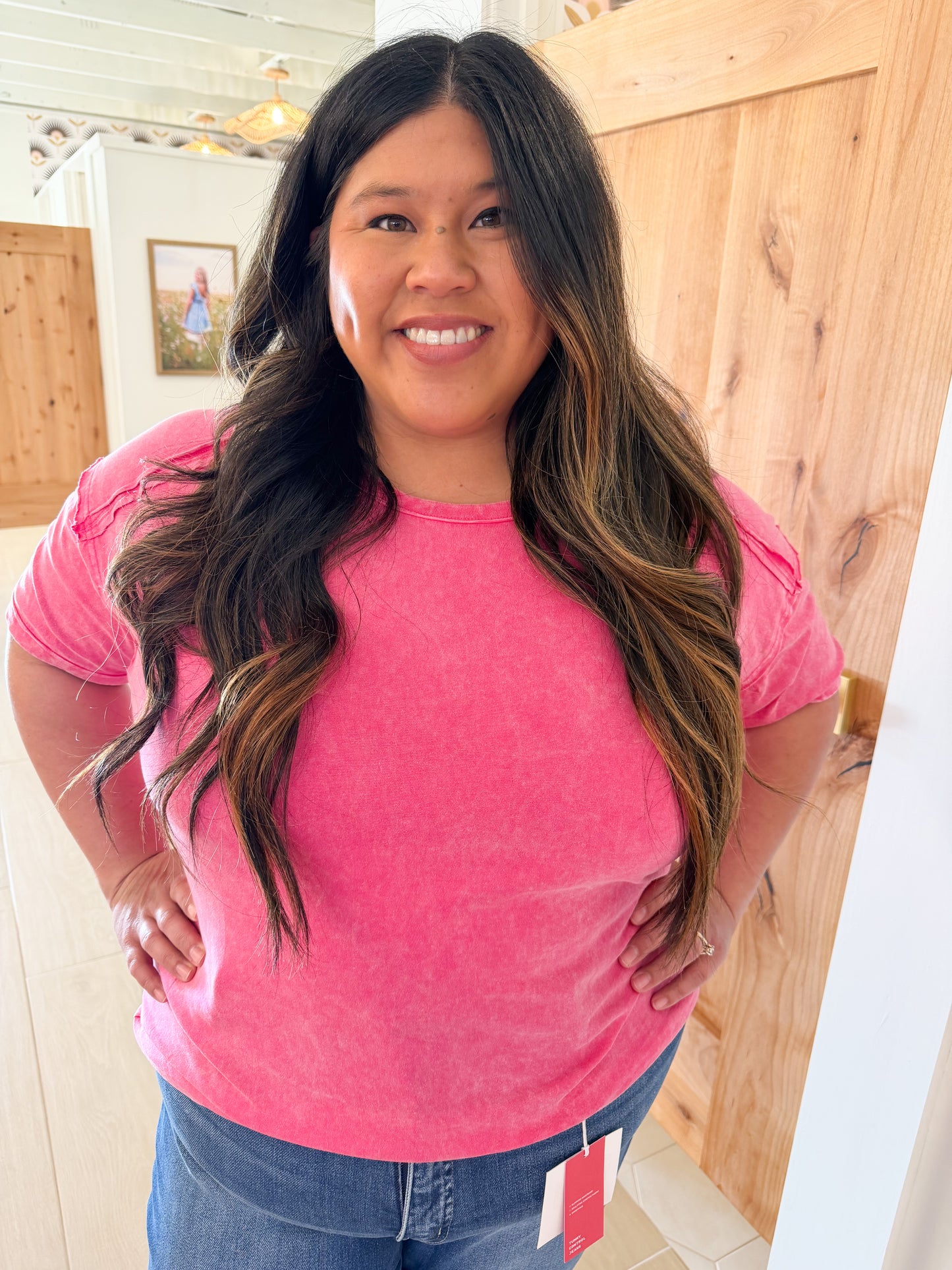 Acid Wash Tee, Hot Pink