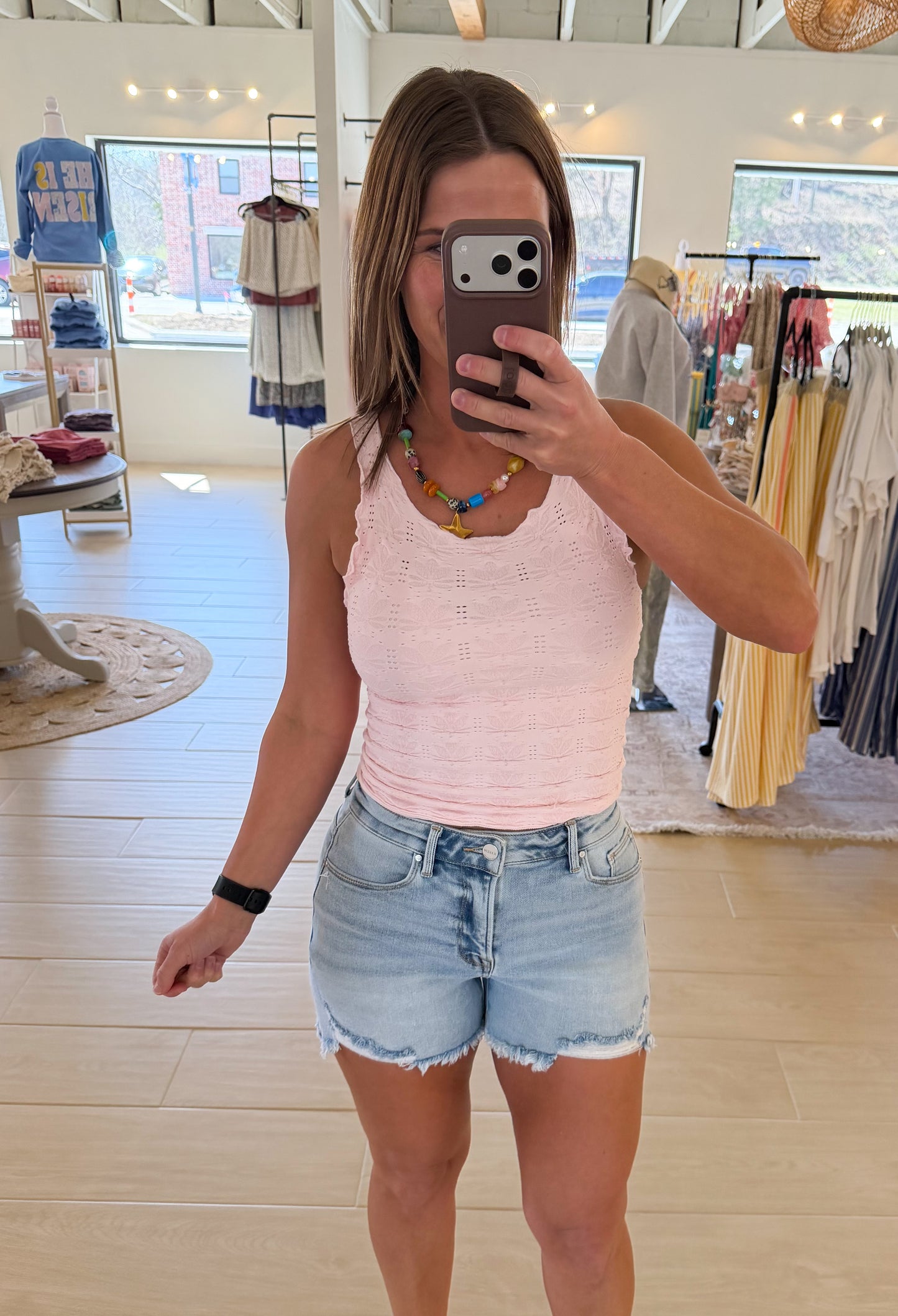Risen High Rise Distressed Shorts, Light