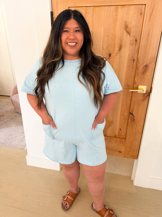 Plus Summer Tee Romper, Baby Blue