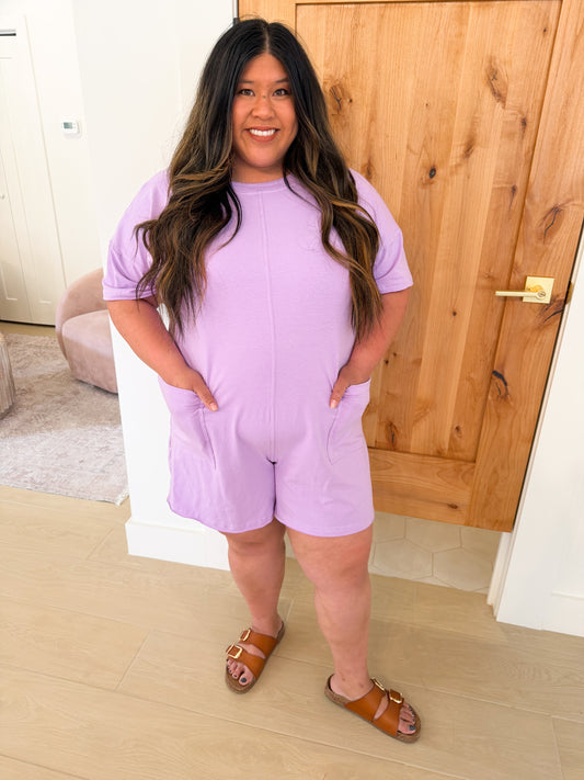 Plus Summer Tee Romper, Lilac