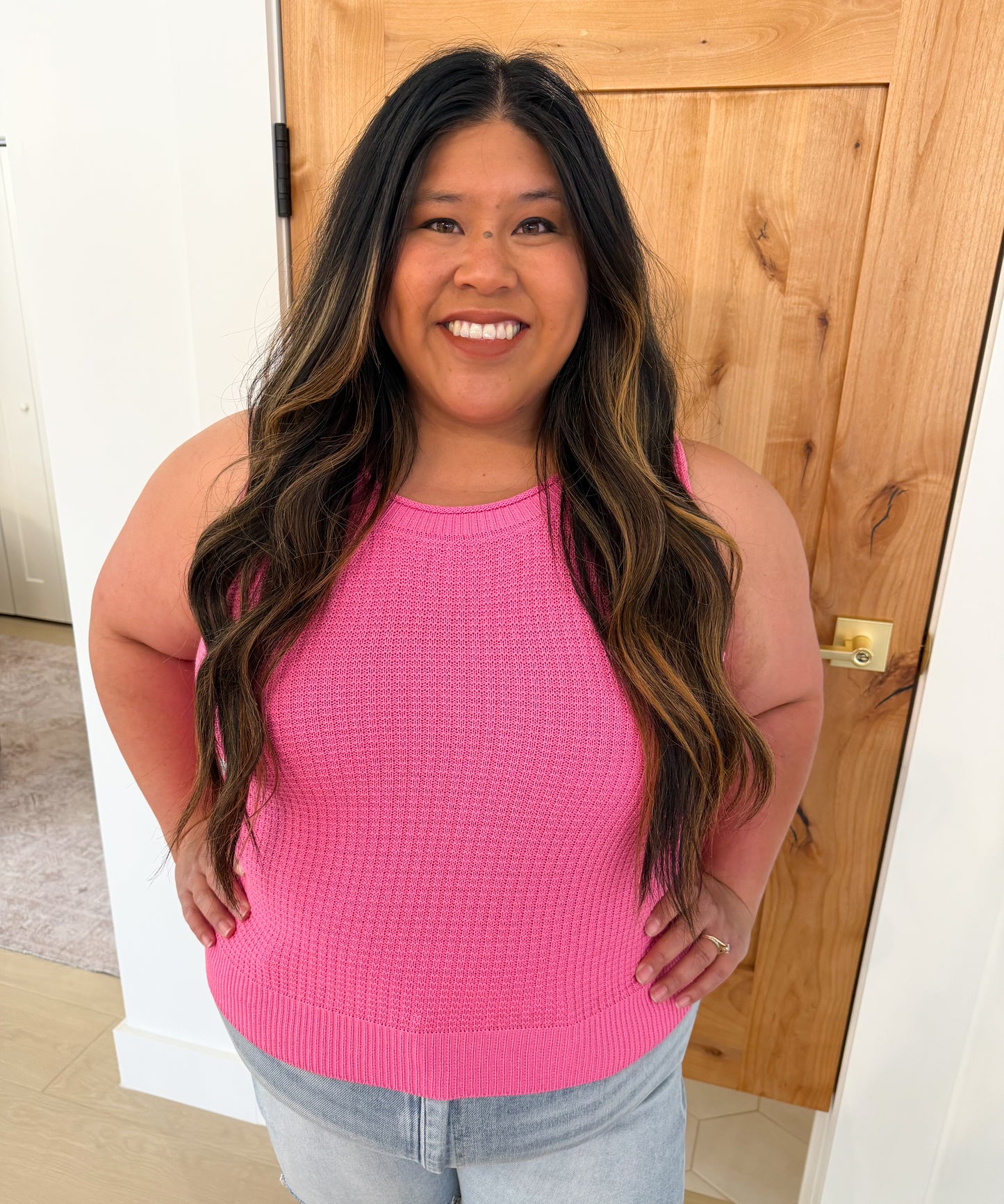 Sleeveless Sweater Tank, Hot Pink